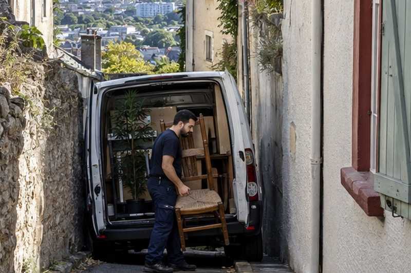 Utilitaire dans une ruelle de vieux bourg