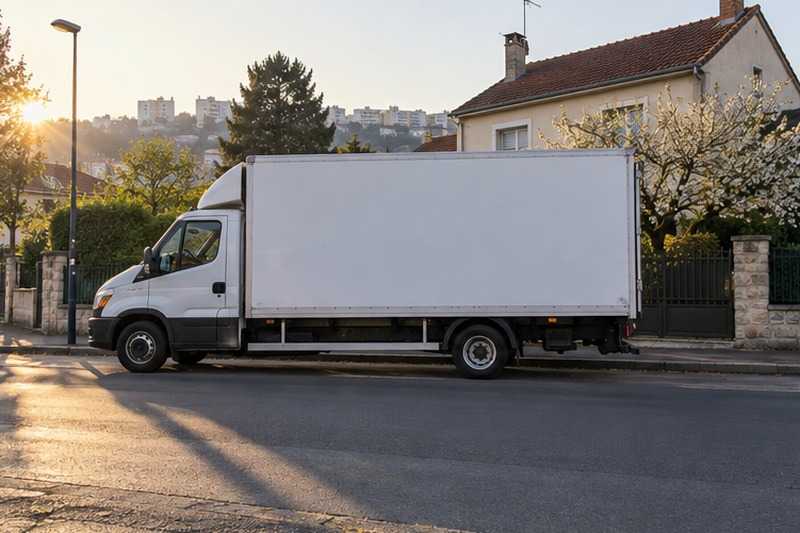 Camion blanc de profil au petit jour, Périgny