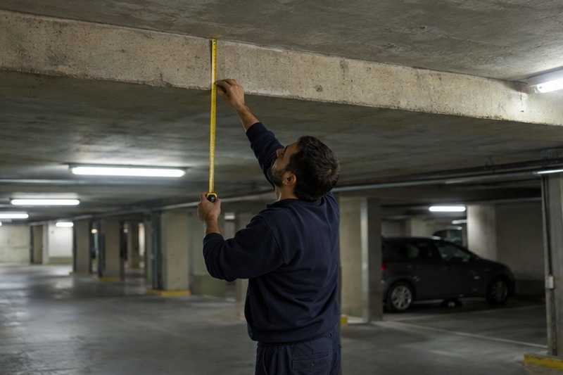 Mesure sous une poutre du parking : chantier Rue de Brie