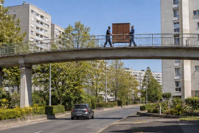 Armoire sur une passerelle piétonne : chantier Rue de la Fontaine