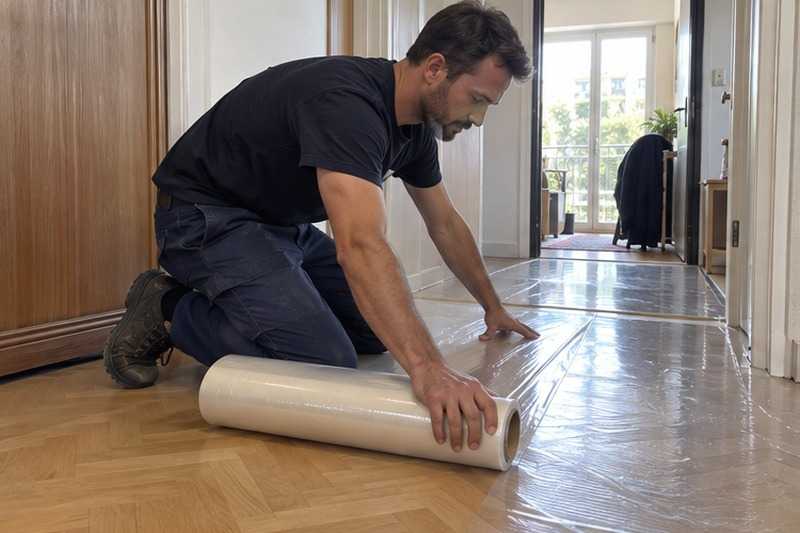 Film de protection sur le parquet : chantier Rue Ampère