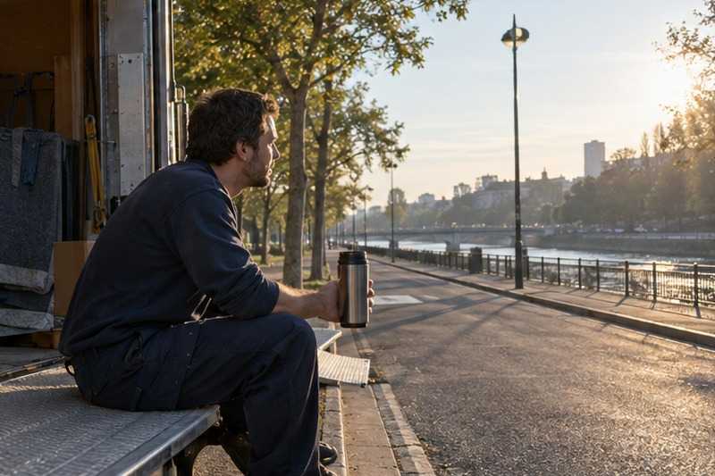 Café sur la rampe au petit matin : chantier Rue Antoine de Condorcet
