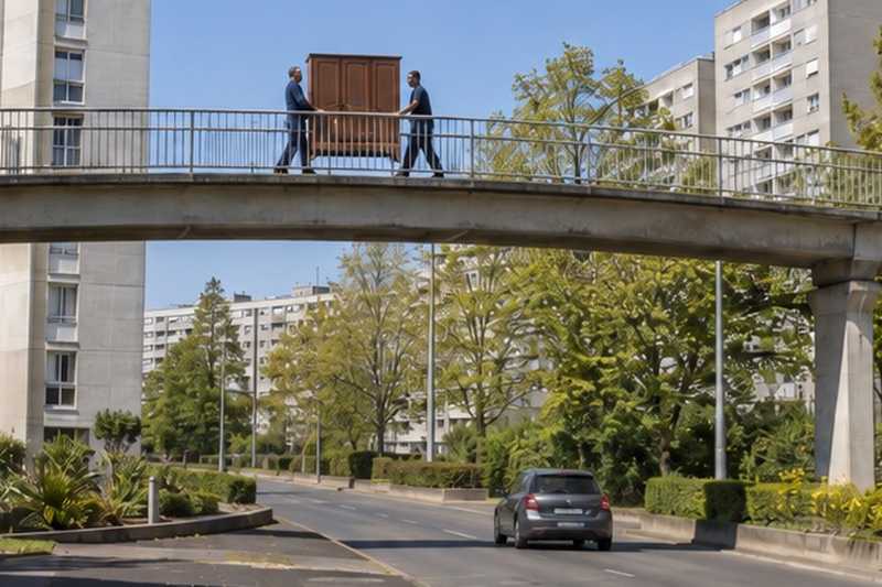 Armoire sur une passerelle piétonne : chantier Rue Antoine de Lavoisier