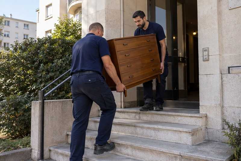 Commode sur le perron de l’immeuble : chantier Rue des Epinettes