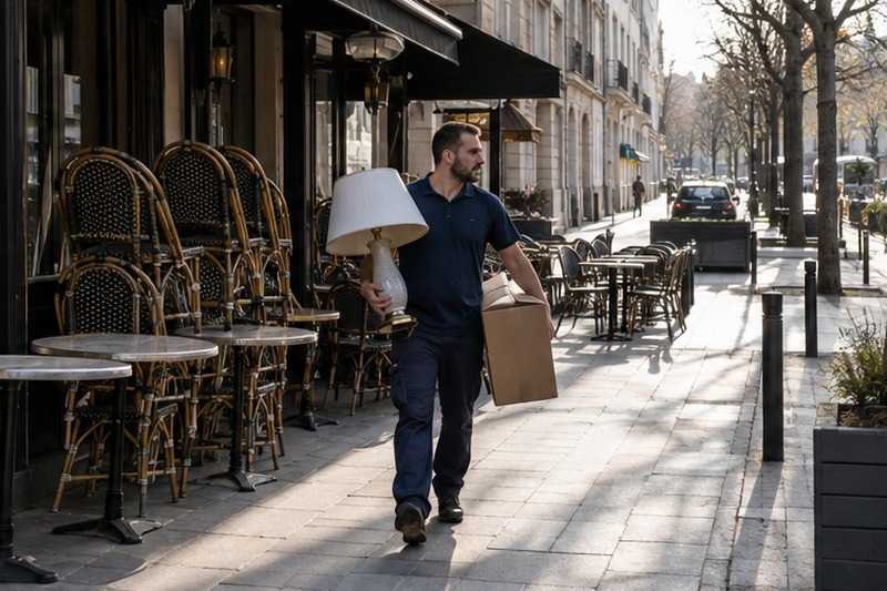 Terrasses encore rangées au passage : chantier Grande Rue