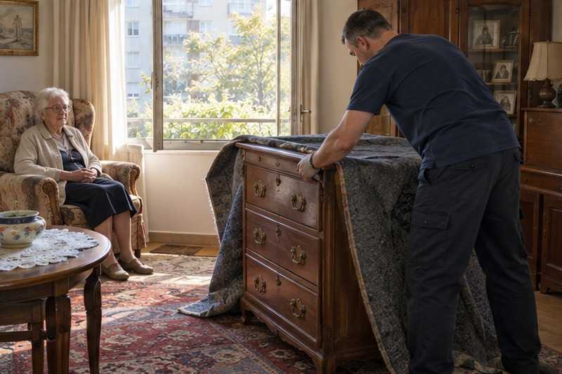 Commode emballée sous l’œil de la cliente