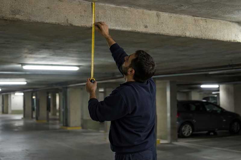 Mesure sous une poutre du parking : chantier Rue Albert Lecocq