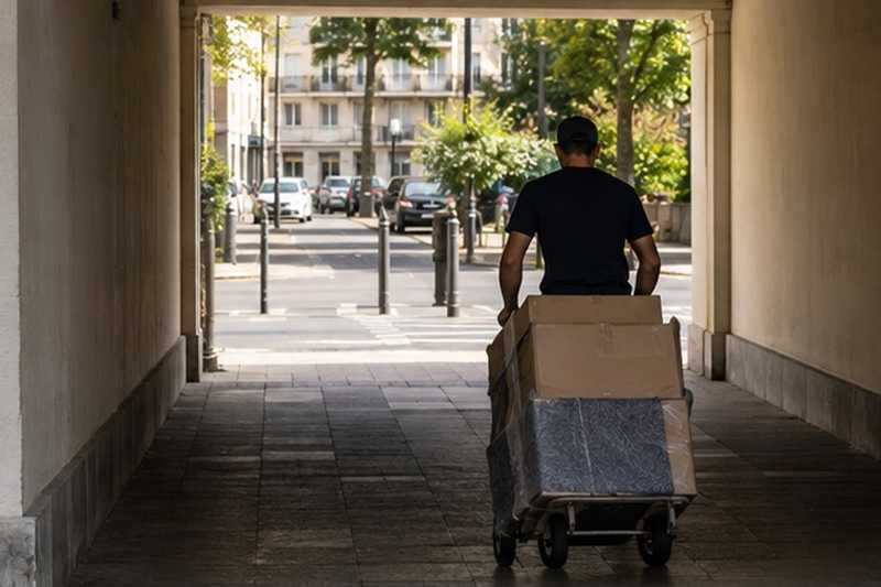 Passage piéton sous un immeuble