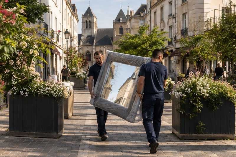 Miroir entre les jardinières : chantier Rue Blanche Festeau