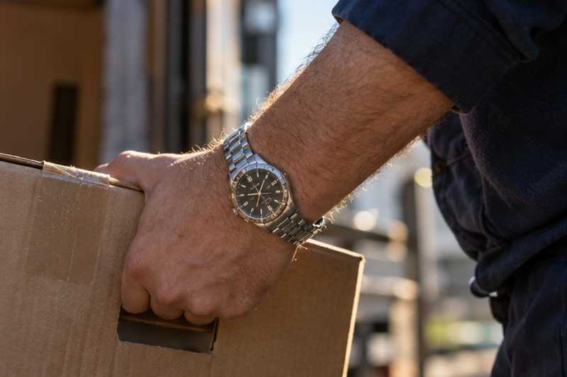 Montre au poignet pendant le chargement : chantier Rue d’Einbeck