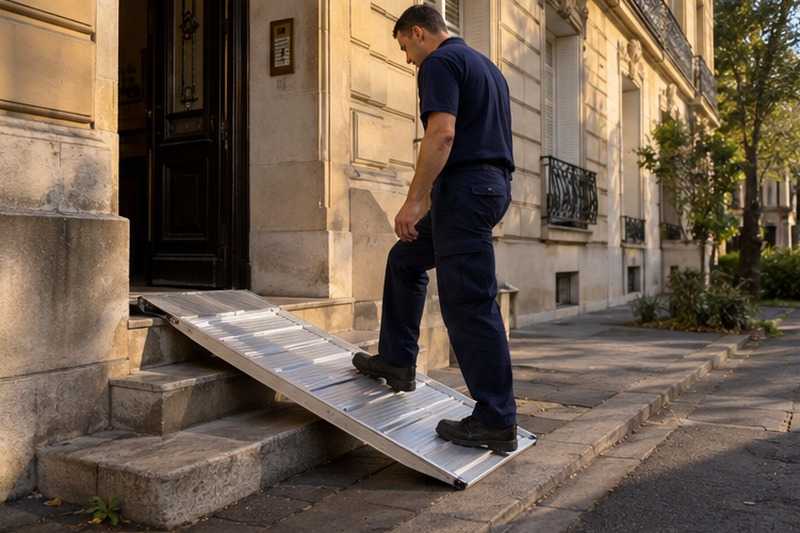 Rampe aluminium sur trois marches : chantier Rue Louis Rougagnou