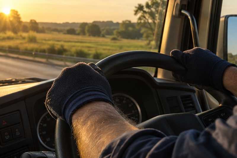 Mains sur le volant en fin de journée