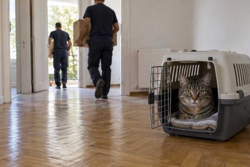 Chat dans sa caisse de transport