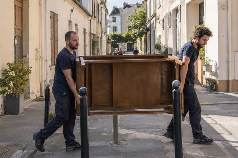 Table passée entre les potelets : chantier Avenue Daumesnil