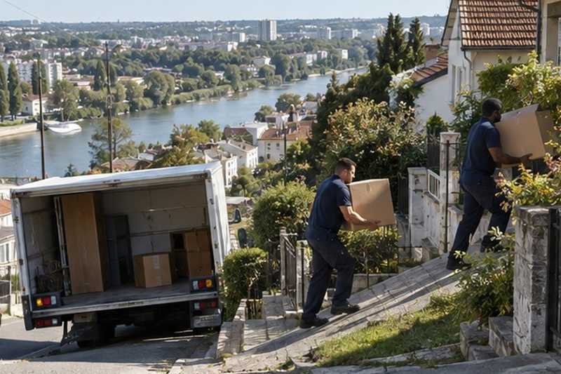 Rue en forte pente depuis la vallée : chantier Boulevard Haussmann