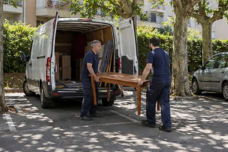 Utilitaire sur le parking arboré : chantier Boulevard Saint-Michel