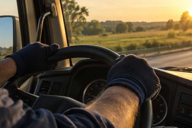Mains sur le volant en fin de journée