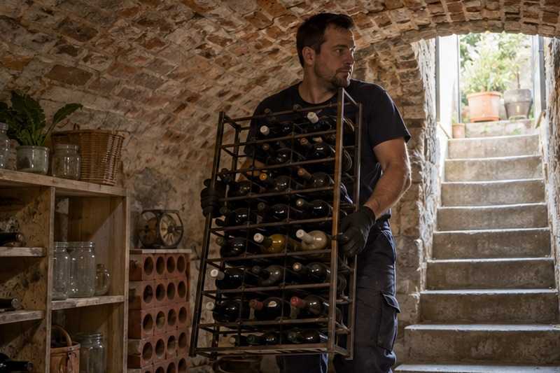 Casier à bouteilles sorti de la cave : chantier Rue Albert Moreau