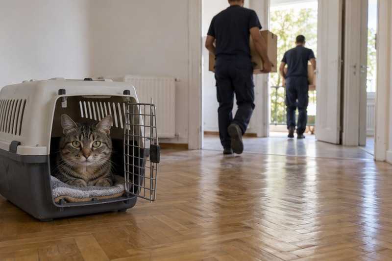 Chat dans sa caisse de transport