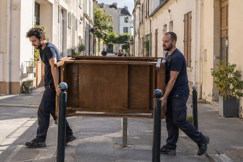 Table passée entre les potelets : chantier Rue Alexis Leonov