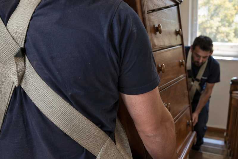Commode portée aux sangles d’épaule : chantier Rue Alice Milliat