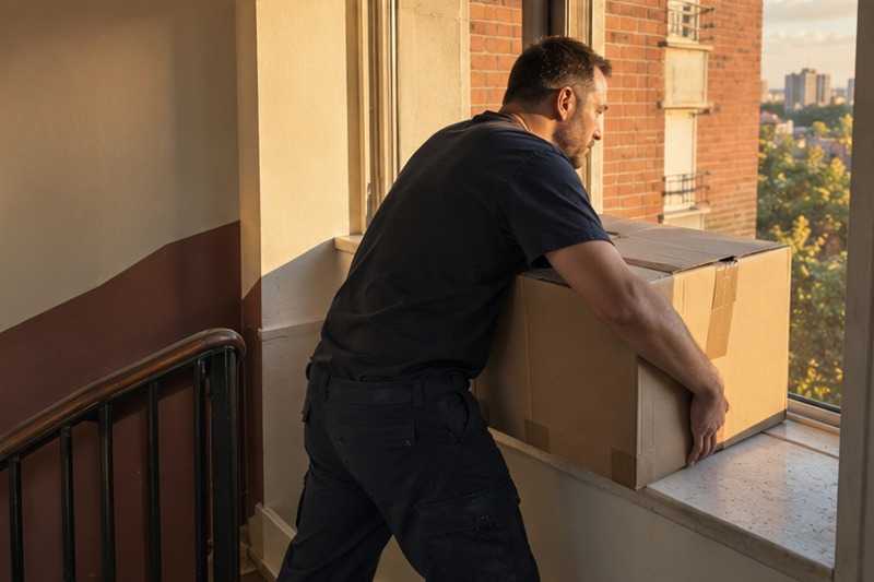 Pause sur le palier avant le dernier étage : chantier Boulevard du Maréchal Juin