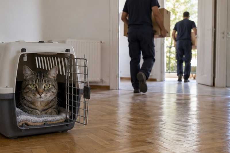Chat dans sa caisse de transport