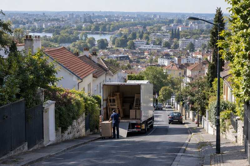 Camion à mi-côte vu du haut : chantier Rue Anatole France