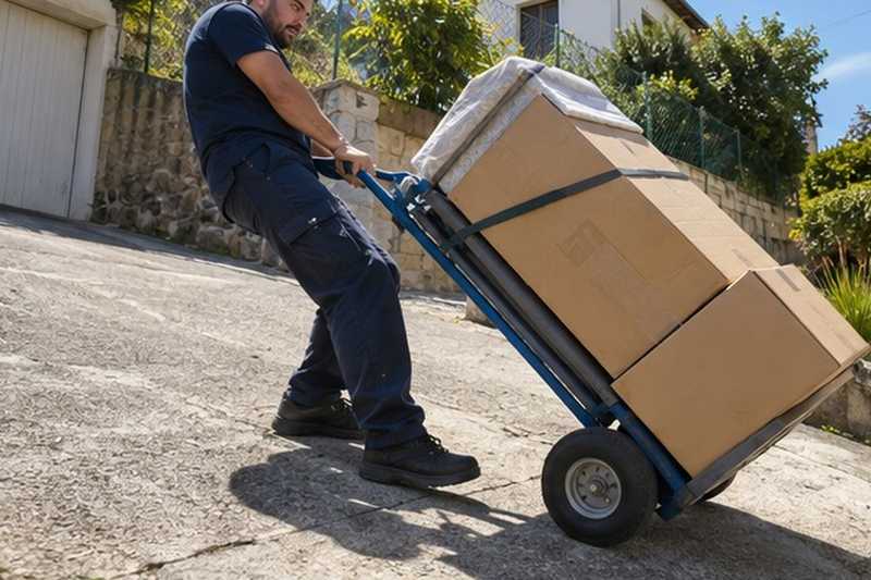 Chariot retenu dans une allée en pente
