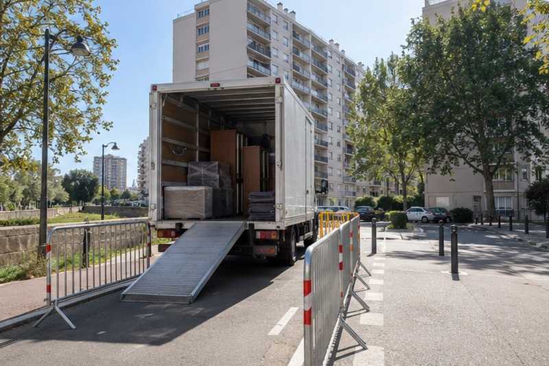 Camion sur la desserte de la cité : chantier Rue Albert Camus