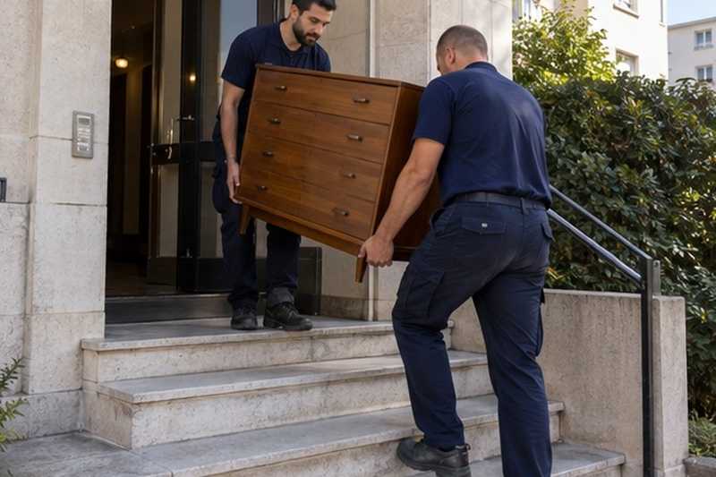 Commode sur le perron de l’immeuble : chantier Rue Amédée Simon