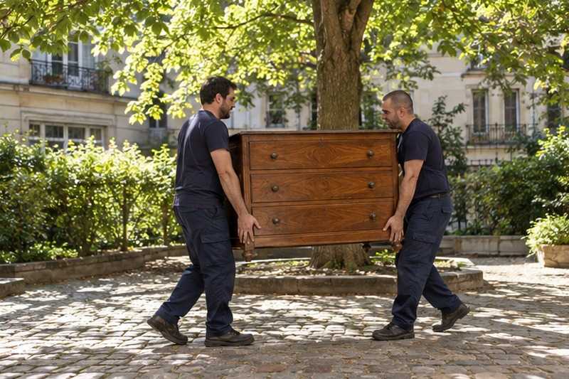 Commode sous le tilleul de la cour : chantier Rue Albert Thomas