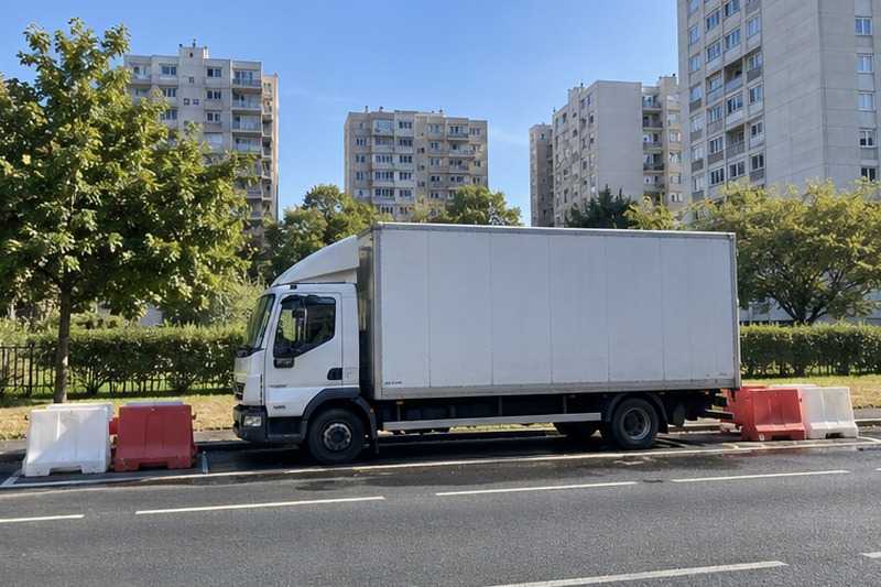 Camion dans un renfoncement du boulevard : chantier Rue André Maginot