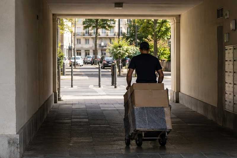 Passage piéton sous un immeuble