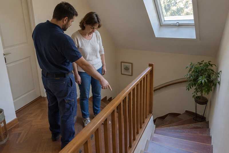 Examen de l’escalier avec le client