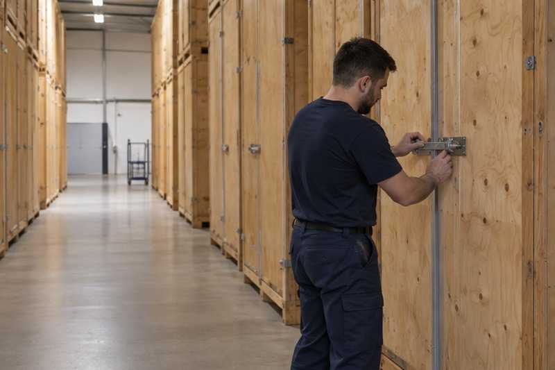 Fermeture d’une caisse-palette en bois : chantier Rue de Patay