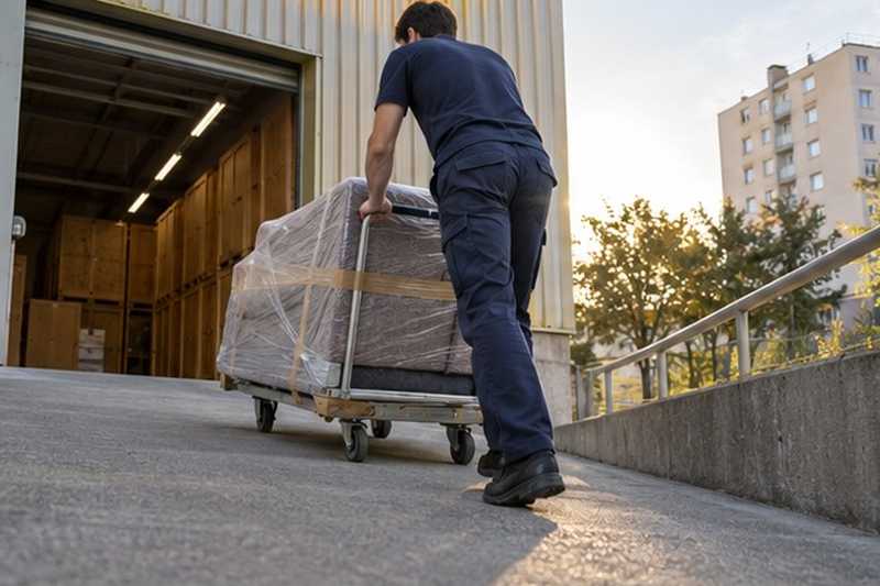 Canapé poussé vers l’entrée du stockage