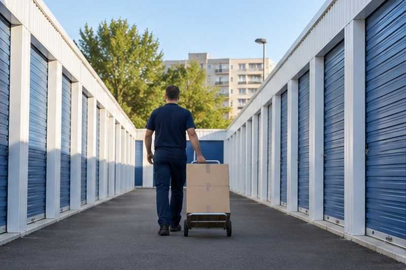 Couloir blanc aux portes bleues : chantier Rue Albert 1er
