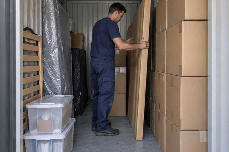 Panneau d’armoire glissé entre les cartons : chantier Rue Albert Meunier