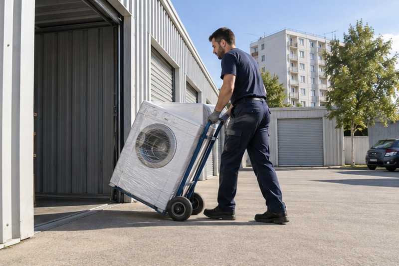 Lave-linge roulé vers le box : chantier Rue André Voguet