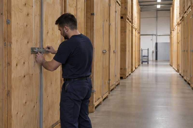 Fermeture d’une caisse-palette en bois : chantier Rue Ampère