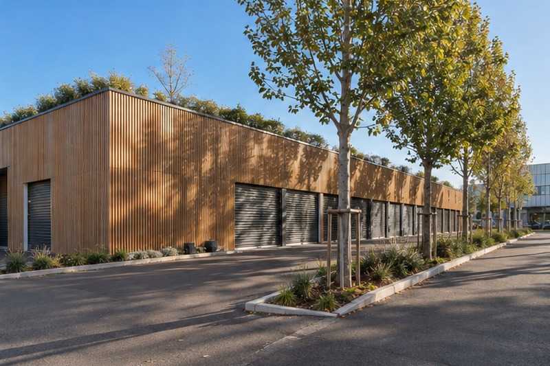 Entrepôt à façade bois en zone d’activités : chantier Rue Antonio Vivaldi