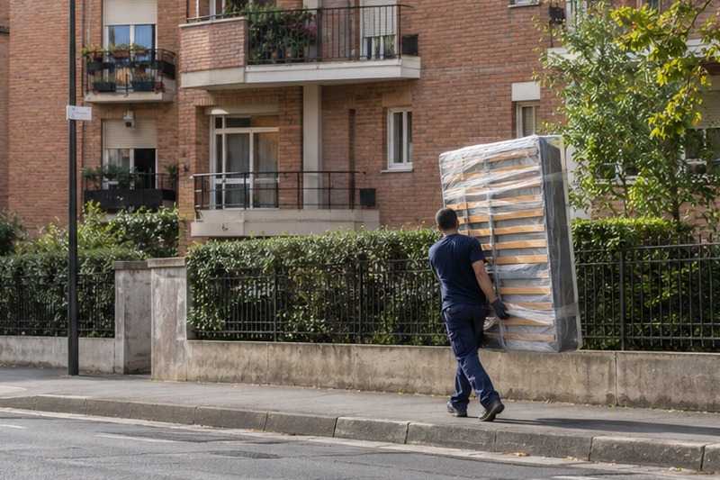 Sommier filmé le long des balcons : chantier Rue Arthur Dalidet