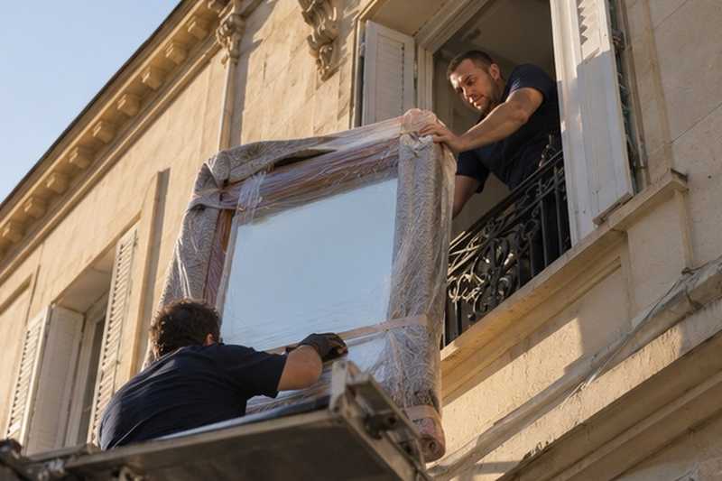 Miroir réceptionné au dernier étage : chantier Rue André de Chénier