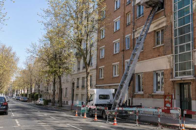 Échelle le long d’un immeuble d’avenue, Créteil