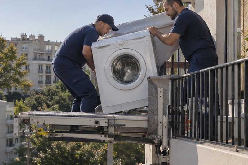 Lave-linge passé par-dessus la rambarde