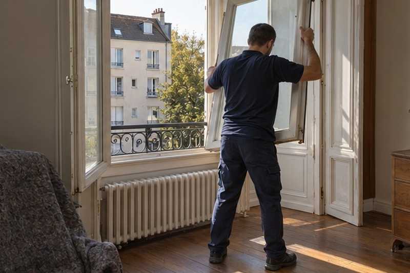 Ouvrant de fenêtre retiré pour le passage, Ivry-sur-Seine