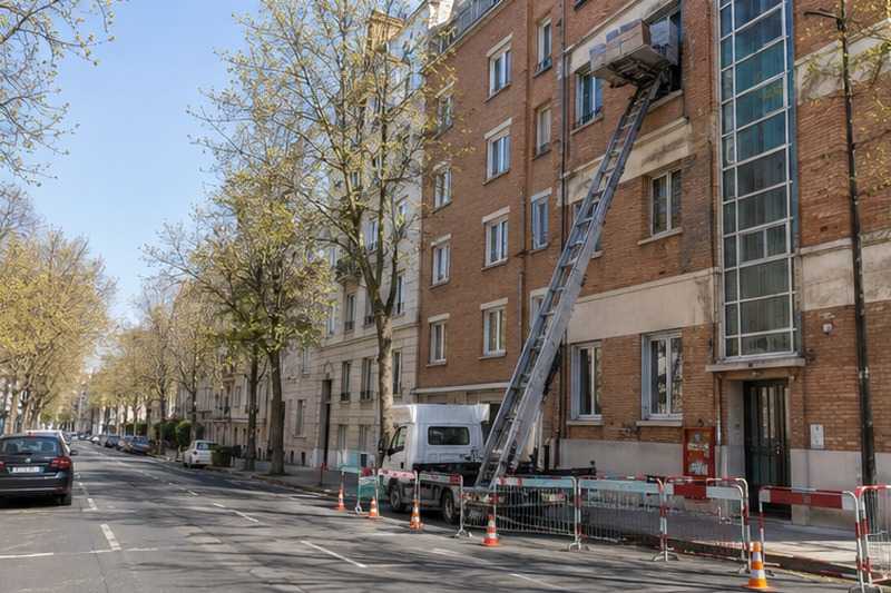 Échelle le long d’un immeuble d’avenue : chantier Rue Albert Einstein