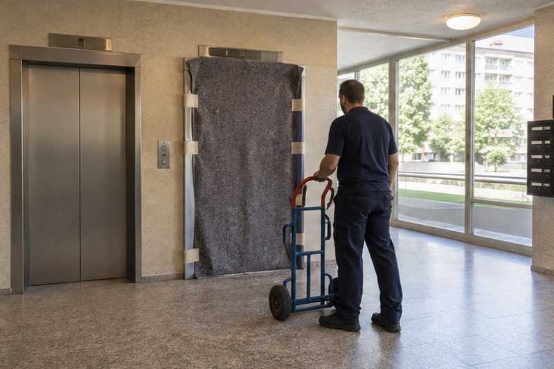 Ascenseur réservé dans le hall d’une tour : chantier Rue Alexis Chaussinand