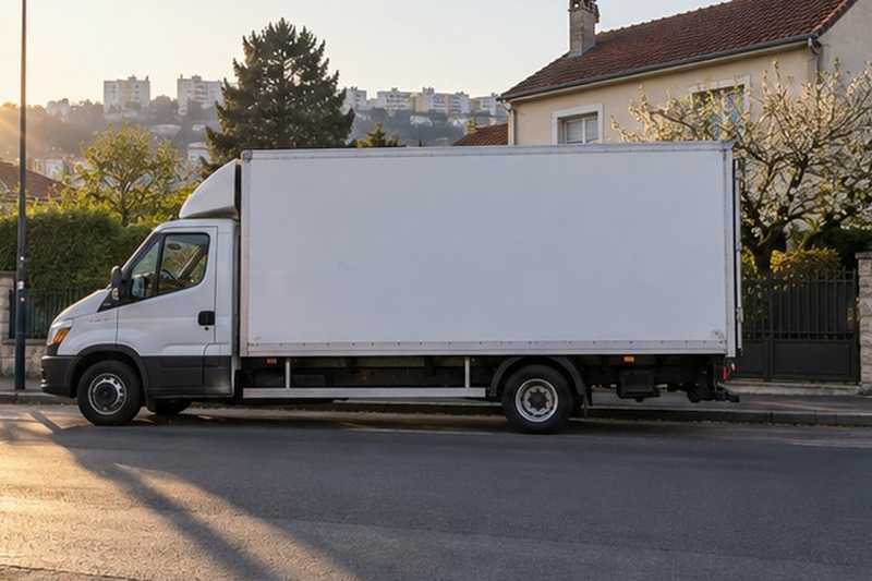 Camion blanc de profil au petit jour